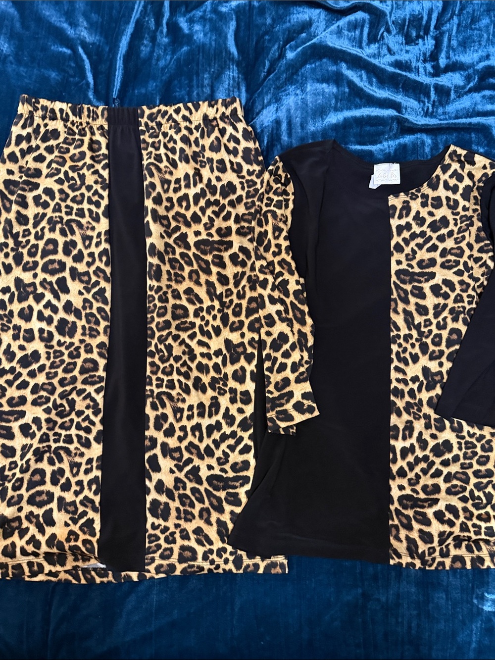 Leopard Print Black Panel Skirt Set - Women